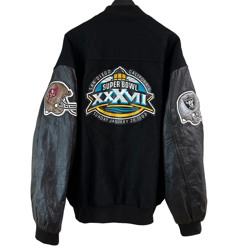 Rare Vtg Super Bowl 03 Varsity Bomber Jacket Raiders/Bucs Jeff Hamilton